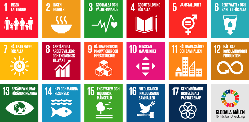 De globala målen uppdelade i tre dimenioner som en tårta.